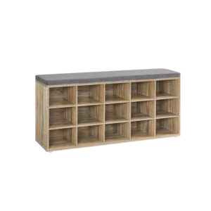 VASAGLE Shoe Rack with Seat Oak-colored with blue grain-gray