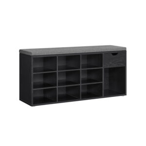VASAGLE shoe bench with drawer 30 x 104 x 48 cm ebony black-slate gray