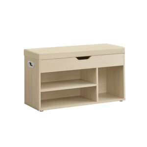 VASAGLE shoe bench with 3 open compartments, natural beige
