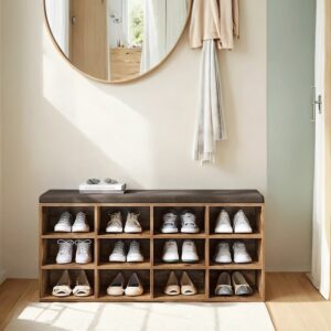 VASAGLE Shoe bench with storage space 12 compartments vintage brown