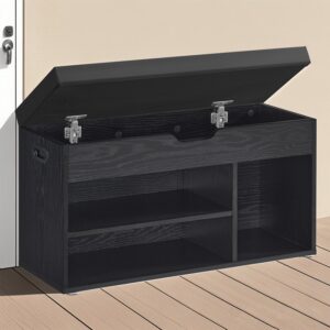 VASAGLE shoe bench with storage space, well-padded, bench with 3 open compartments