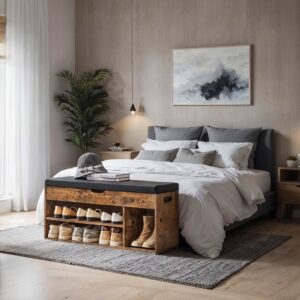 VASAGLE Shoe Bench, Bench with Storage Space, Upholstered