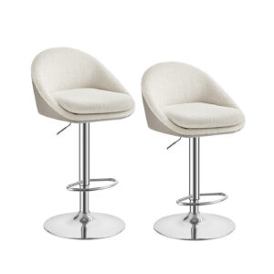 VASAGLE barstolar, 2-pack, höj- och sänkbara, krämvit-silvergrå
