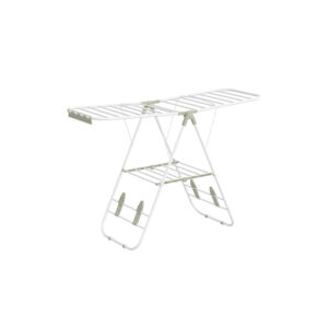 SONGMICS clothes horse with steel wings, cloud white and laurel green