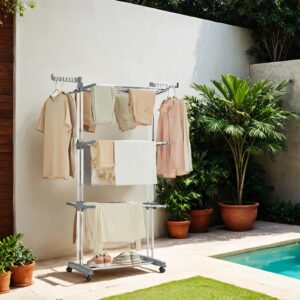 SONGMICS Clothes Drying Rack, Foldable Laundry Drying Rack 68.1-inch Tall, Stainless Steel