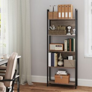 VASAGLE-hyllykkö, 5 avointa hyllytasoa, greige-musta