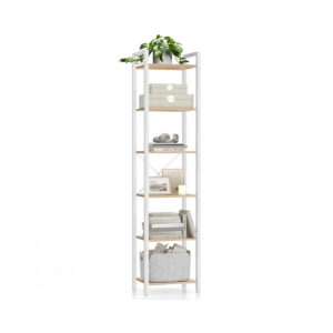VASAGLE shelf with 6 levels 30 x 40 x 186 cm natural beige-matt white