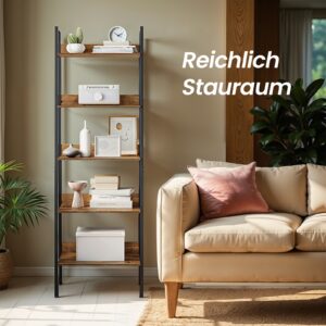 VASAGLE 5-tasoinen kirjahylly, tikkaat, kapea hylly