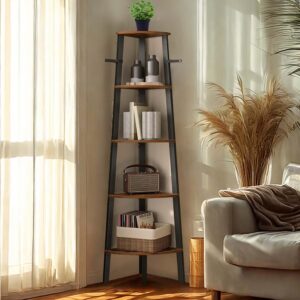 VASAGLE kulmahylly, 5-tasoinen kirjahylly, tikkaahylly