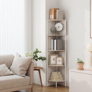 VASAGLE hörnhylla med 5 hyllplan, bokhylla, sidopaneler av polyrotting