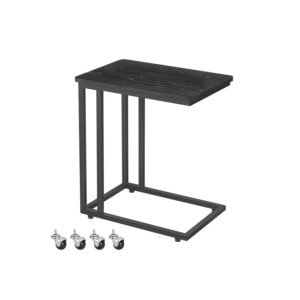 VASAGLE Side Table with Casters C-Shape Ebony Black