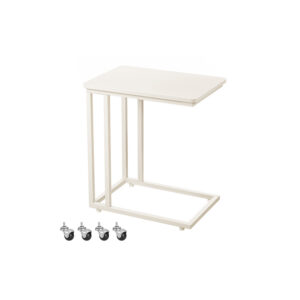 VASAGLE Side Table with Casters C-Shape Cream White