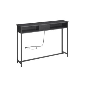 VASAGLE konsolbord med eluttag smalt antracitgrått-bläsvart