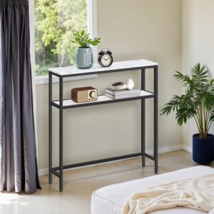 VASAGLE smalt soffbord med 2 hyllor marmorvit-bläck svart