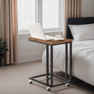 VASAGLE Side Table, Coffee Table with Casters, C-Shape