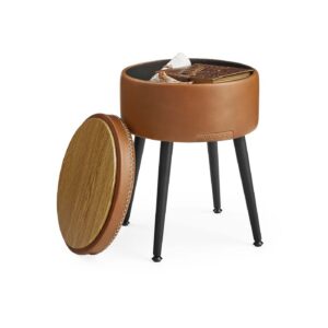 VASAGLE EKHO Collection - Bench with Storage Mid-Century Style Round Caramel Brown