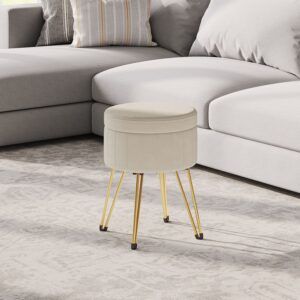 SONGMICS skammel, skammel med opbevaringsplads, rund skammel