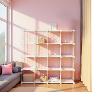 SONGMICS plugghyllsystem med 16 gitterkubbar