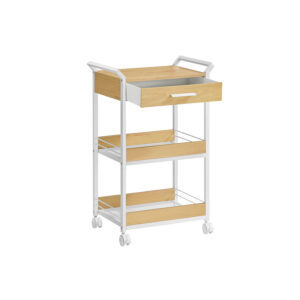 VASAGLE Kitchen trolley with 3 levels and casters golden oak-cloud white