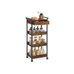 VASAGLE kitchen trolley with 4 levels and casters, vintage brown-ink black