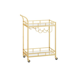 VASAGLE serving trolley, 2 mirrored glass shelves, gold-colored