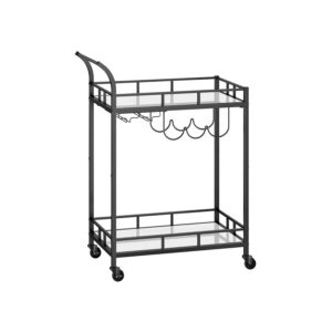 VASAGLE serving trolley 2 mirrored glass shelves black