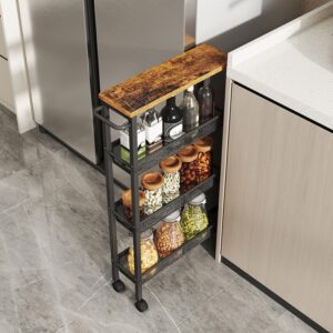 VASAGLE rullvagn 4 nivåer, smal köksvagn, nischhylla på hjul