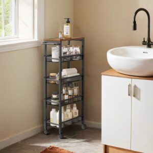 VASAGLE Rullvagn 5 nivåer, smal köksvagn, nischhylla