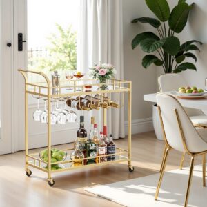 VASAGLE serving trolley with glass shelves