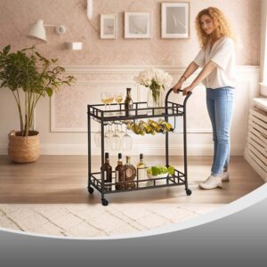 VASAGLE serving trolley, rolling cart, glass holder