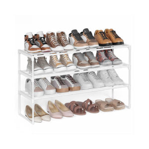 SONGMICS kenkähylly, 3 tasoa, 16–20 parille kenkiä, helmenvalkoinen