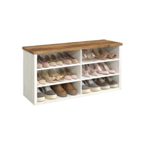 VASAGLE shoe bench with storage space and adjustable shelves