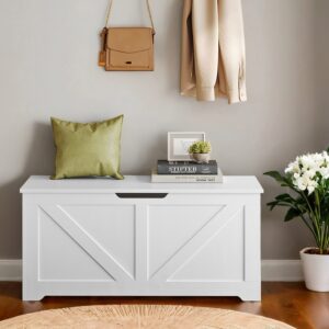 VASAGLE shoe bench with storage space for hallway, matte white