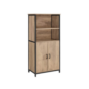 VASAGLE Kitchen cabinet with adjustable shelves, oak brown-black