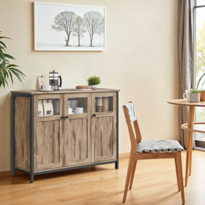 VASAGLE Sideboard with glass doors camel brown-ink black