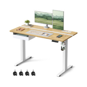 VASAGLE skrivebord, h?jdejusterbart og elektrisk med stikkontakt