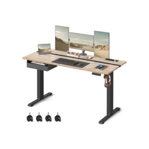 VASAGLE Height-Adjustable Desk 60 x 140 cm Greige-Black
