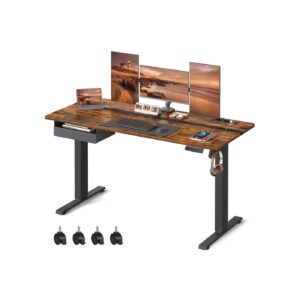 VASAGLE Height-Adjustable Desk 60 x 140 cm Vintage Brown-Black