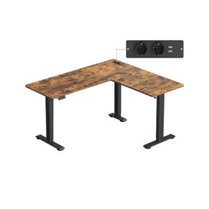 VASAGLE Sähköisesti korkeussäädettävä kulmainen työpöytä latausasemalla