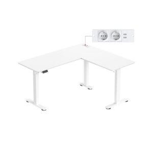 VASAGLE Sähköisesti korkeussäädettävä kulmainen työpöytä latausasemalla