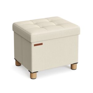 SONGMICS skammel med opbevaringsplads, belastbar op til 300 kg, cremehvid