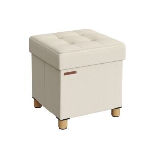 SONGMICS Foldable stool with storage space 38 x 38 cm cream white