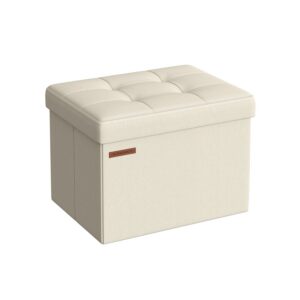 SONGMICS Foldable stool with storage space 31 x 41 cm cream white