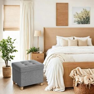 SONGMICS Fällbar bänk 32 x 40 x 33,5 cm med förvaringsutrymme, mörkgrå