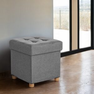 SONGMICS skammel med opbevaringsplads, lille sammenklappelig b?nk, 38 x 38 x 40 cm