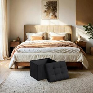 SONGMICS b?nk med opbevaringsplads i velour, sammenklappelig opbevaringskiste, opbevaringsboks med l?g