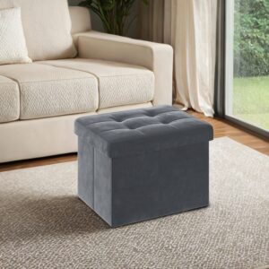 SONGMICS b?nk med opbevaringsplads i velour, sammenklappelig opbevaringskiste, opbevaringsboks med l?g