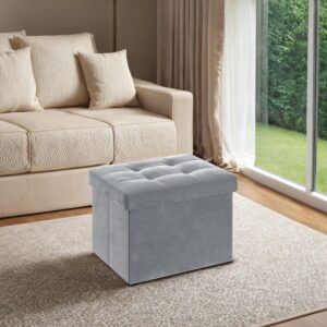 SONGMICS b?nk med opbevaringsplads i velour, sammenklappelig opbevaringskiste, opbevaringsboks med l?g