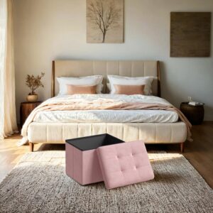 SONGMICS förvaringslåda med lock, belastningskapacitet upp till 130 kg, pastellrosa