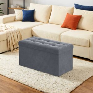 SONGMICS b?nk med opbevaringsplads i velour, 38 x 76 x 38 cm, sammenklappelig opbevaringskiste